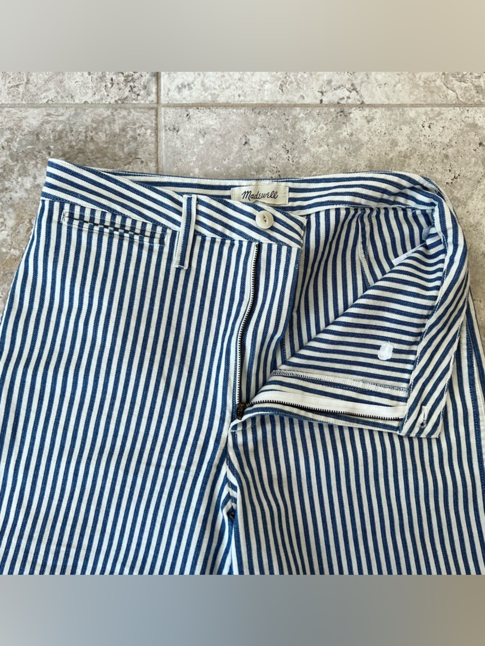 Madewell Emmett Wide-Leg Crop Pants, Navy Blue and White Railroad Stripe, sz 31 - Picture 10 of 10